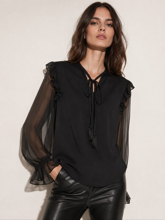 Elie Tahari Tops - ❤️ ELIE TAHARI SILK TIE NECK BLOUSE / TOP, BLACK CAVIAR, XS